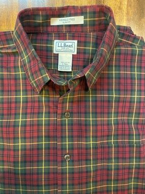 L.L. Bean Men's Red Green Yellow Plaid Button-Down Shirt